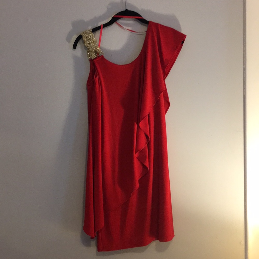 RED DRESS  AQUA DRESSES SIZE 0  GOLD RHINESTONE